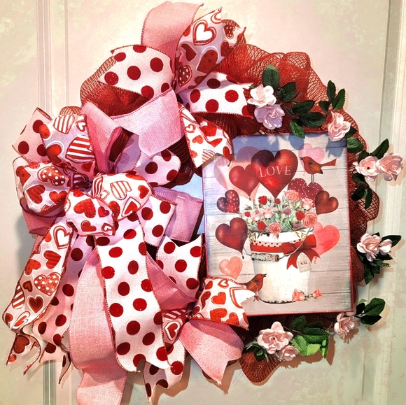 Love Wreath Birds Roses Deco Mesh Bows - Picture 6 of 6